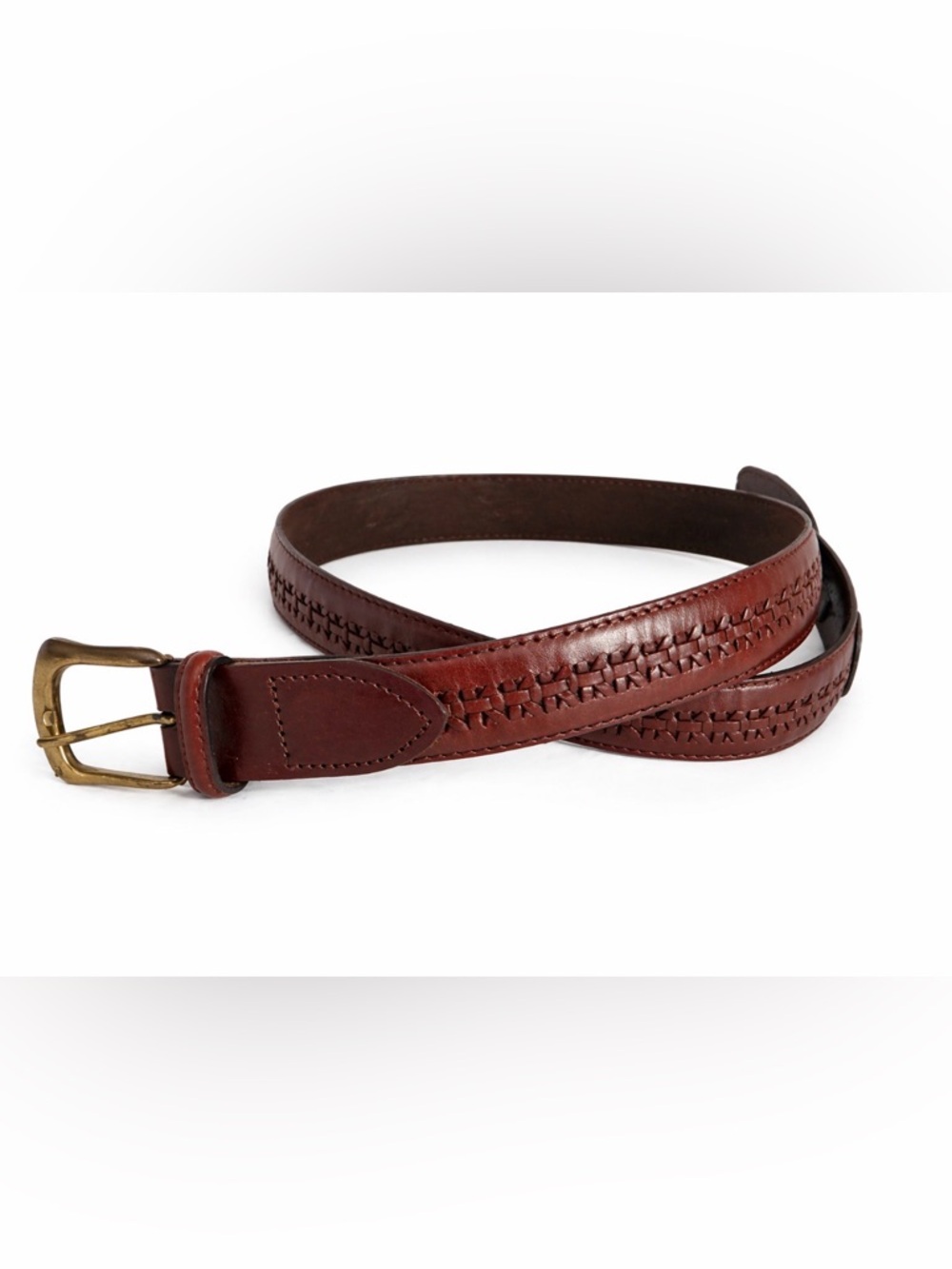 Genuine Leather Men’s Braided Western Belt Brown Vintage Style Brass Buckle 34